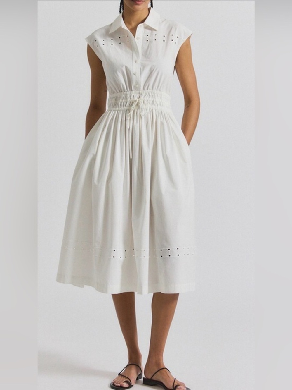 Derek Lam 10 Crosby Nikita Cotton Eyelet Detail Midi Dress- 4- MSRP $498
